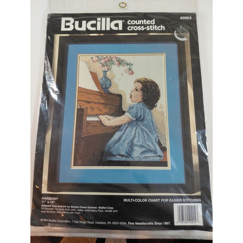 Bucilla Harmony Counted Cross Stitch Kit 40904 Child Playing Piano 11"x14" New